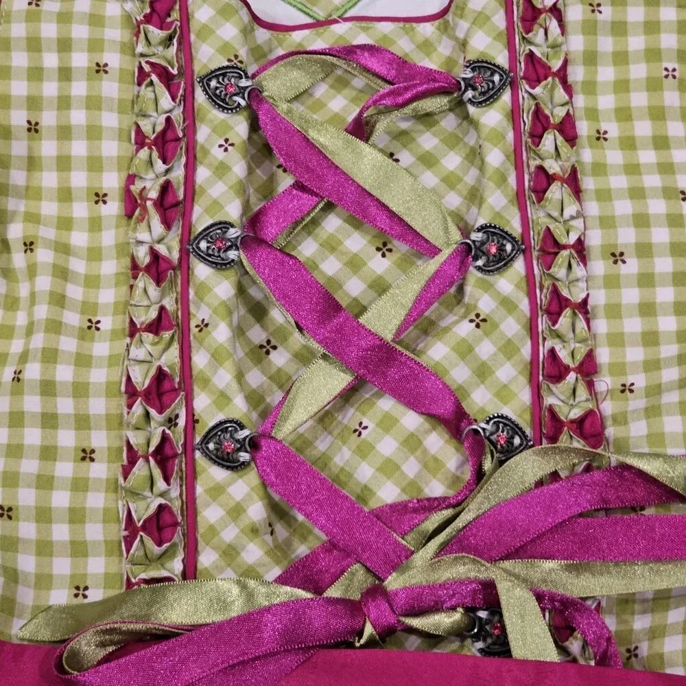 Wiesnkonig Girls German Dirndl Apron Dress Green Pink Sz‎ 12 Octoberfest